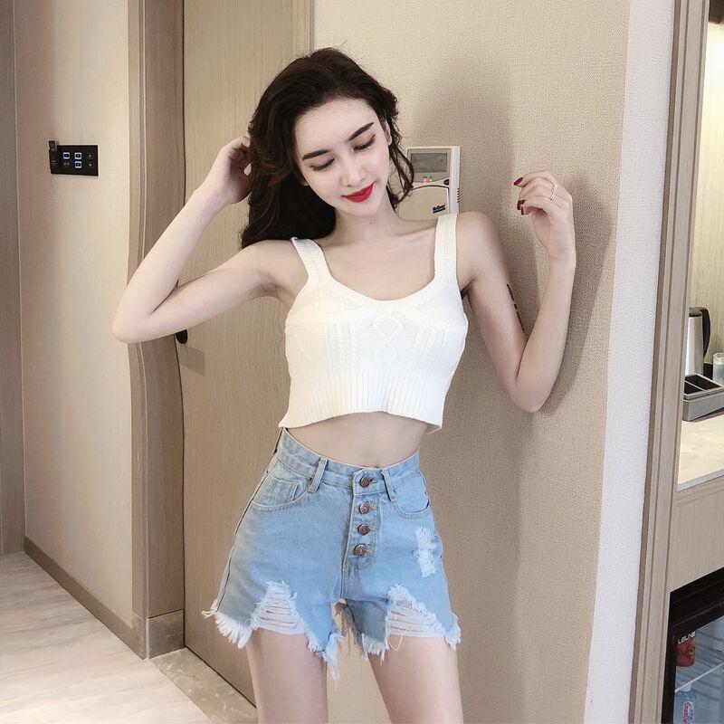 WTEMPO Net Red High Waisted Breasted Denim Shorts Female Summer Retro Slim Thin Hole Sexy Pants Tide