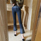 WTEMPO Micro Pull Jeans High Waist Nine Points Small Bell Pants Were Thin Elastic Large Size Women's Pants