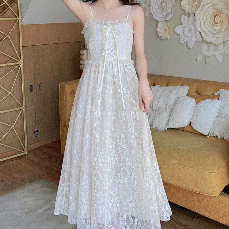 Summer Glitter First Love Long Skirt Female French Mid-length Lace Suspender Dress Little Fairy Temperament