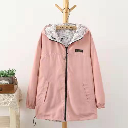 Prettylan Women Jacket Coat Pocket Zipper Hooded Two Side Wear Cartoon Print Outwear