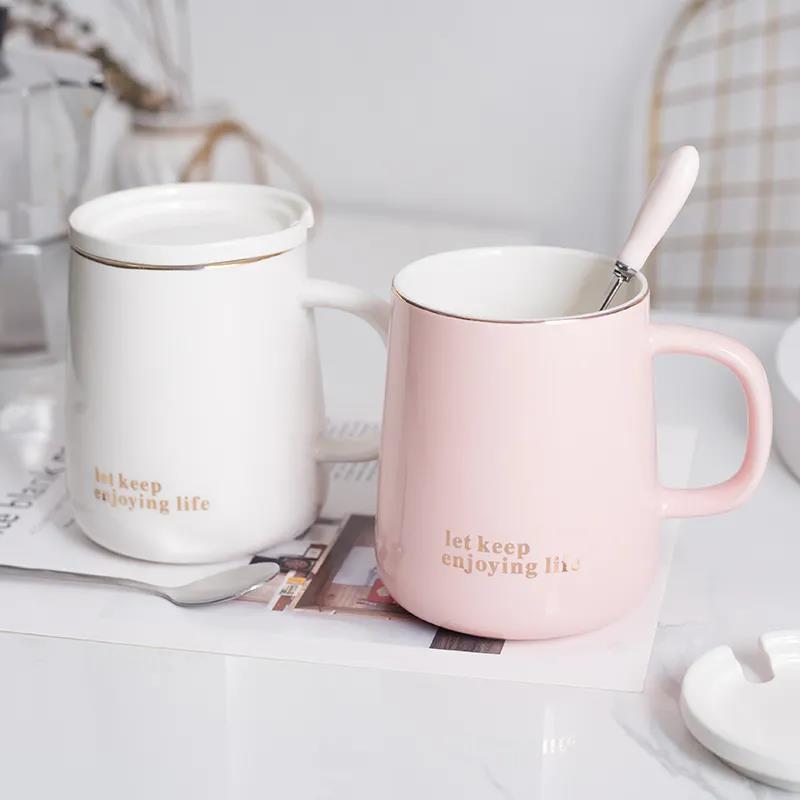Coffee Cup Mug with Lid Spoon Teacup Female Student Korean Couple Cup Ceramic Household Cute