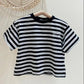 Boy's Suit Summer Small and Medium-sized Children's Striped T-shirt Thin Section Solid Color Button Children's Shorts Tide Two-piece Suit