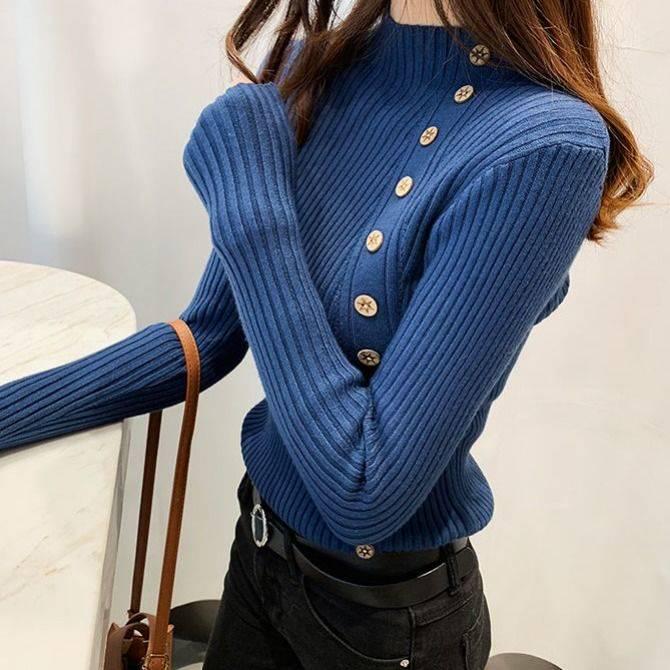 Pofulove Thick Autumn Winter Half-high Collar Tight Knit Bottoming Female Students Hedging Sweater