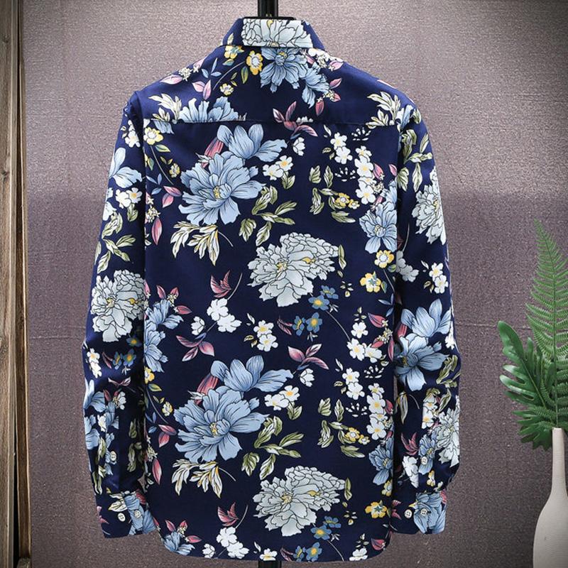 Spring and Autumn Flower Shirt Men's Long Sleeve Slim Lapel Youth Floral Shirt Jacket Thin Top Jacket Shirt