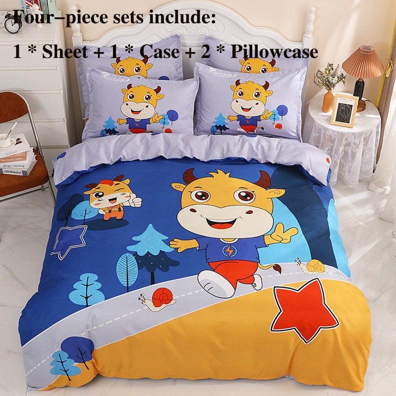 Cartoon Children's Big Version of The Flower Skin Four-piece Thick Grinding Girl Heart Bedding 1.5 Meters 1.8 Meters Home Children's Bedding Set