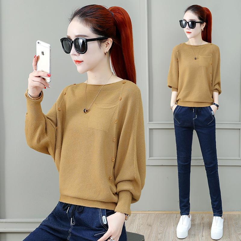New Women hollow Pearl Beaded O-Neck Sweater Long Sleeve Slim Knit Pullover Sweater for Winter