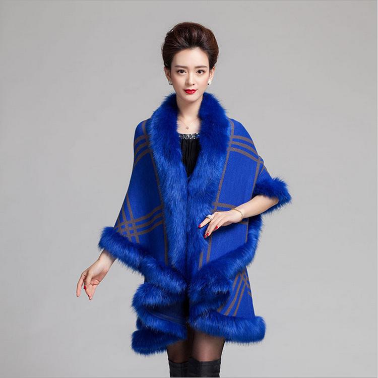 Women's Faux Fur Coats Winter Keep Warm with Fur Fox Collars Slim Female Fur Cloak Fur Shawl Coat