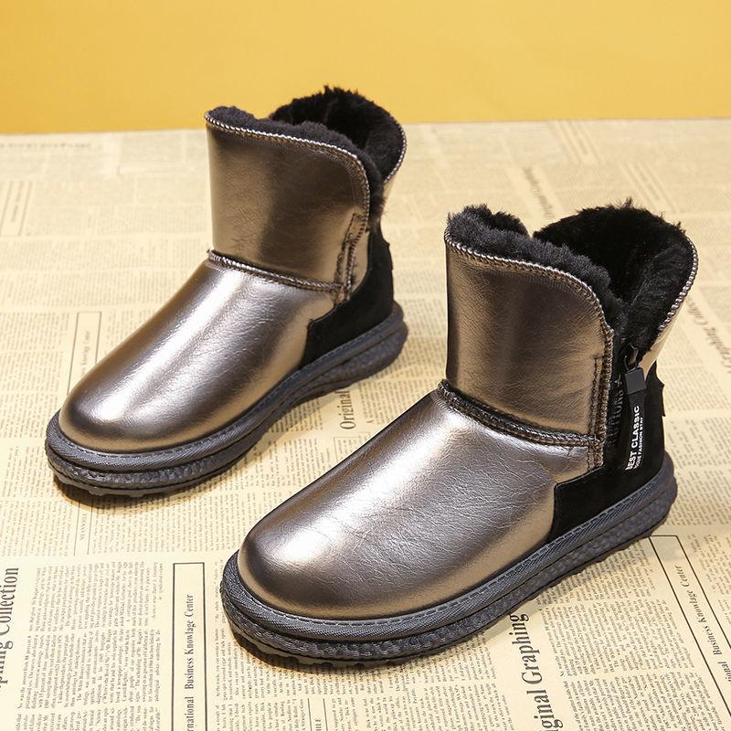 Leather Snow Boots Women Winter Short Tube Shoes Waterproof Non-slip Short Boots Plus Velvet Thick Outdoor Cotton Shoes