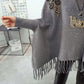 2021 New Autumn and Winter High Neck Women's Plus Size Sweater Loose Bat Sleeve Jacket Knit Sweater Cloak-style Tassel Shawl