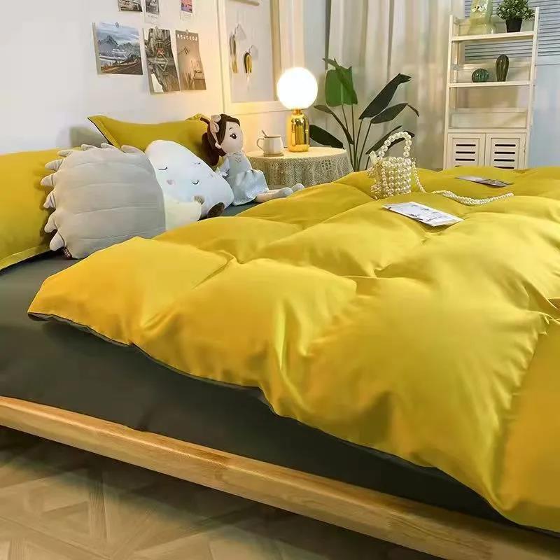 Nordic Simple Style Solid Color Bed Sheet and Duvet Cover Four-piece Bedding Set