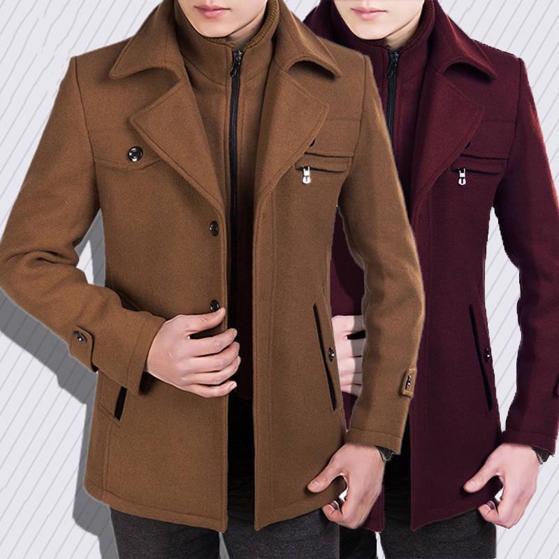 Men Winter Wool Coat Men's Jacket Simple Blends Woolen Coat Male Trench Coat Casual Overcoat