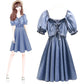 Women's Denim Dress Puff Sleeves Spring and Summer Sexy Knee-length Daily Wear Office Dating Party