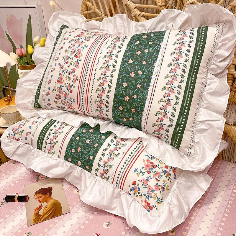 High-grade Cotton Princess Pillowcases A Pair of Floral Print Large Pillowcases 48*74cm Bedding