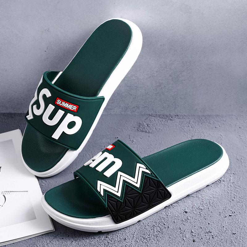 Size40-45 Summer Men Sandals Comfortable Non-slip Rubber Letter Stripe Beach Slippers Casual Outdoor Slippers Drag Flip Flops