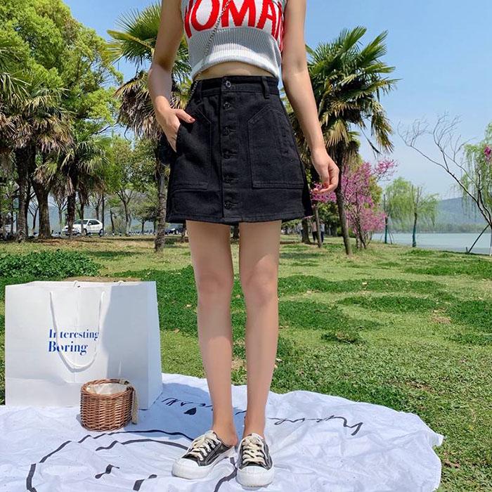 S-5XL Women Large Size Black Denim Skirt High Waist Thin Student Bag Hip Skirt A-line Skirt