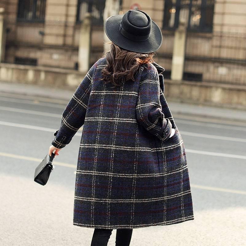 Winter Women Coat 2019 Casual Plaid Wool Coat Female Jacket Fashion Warm Solid overcoat Long Outwear