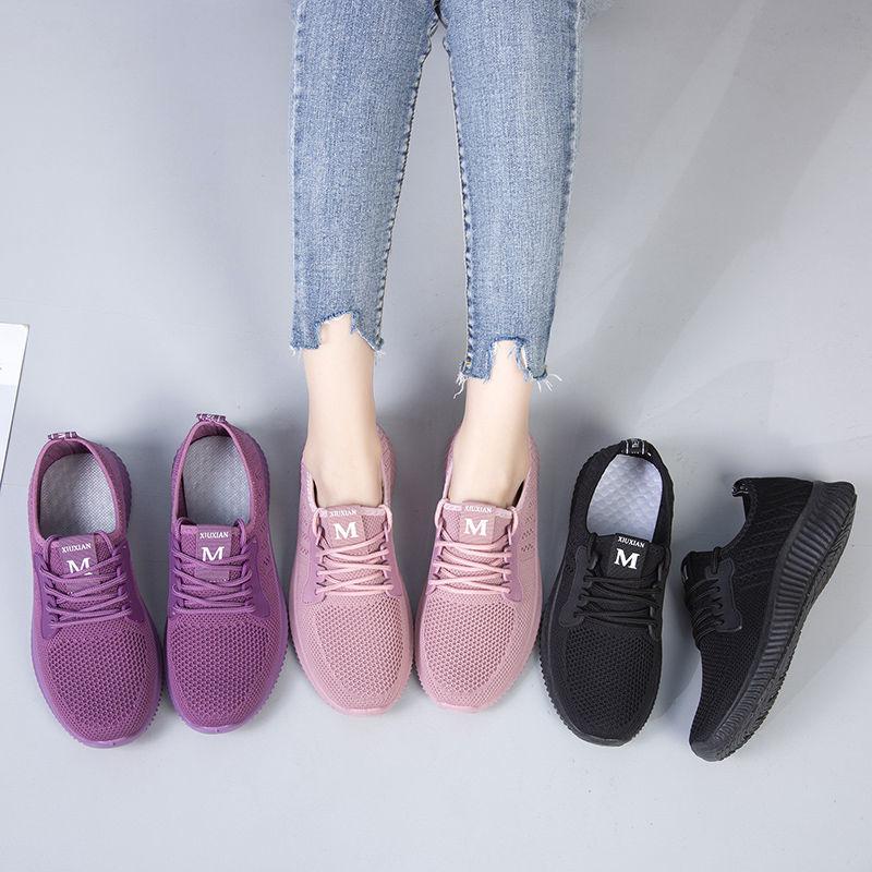Summer Cloth Shoes Women Flying Woven Breathable Mesh Sports Shoes Flat Casual All-match Net Shoes Soft Sole Shoes