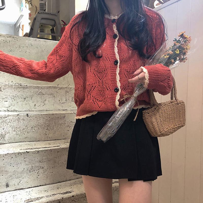 Spring  Autumn Long Sleeve Hollow Knitted Sweater Cardigan Jacket Loose Women's Casual Fashion Top Student