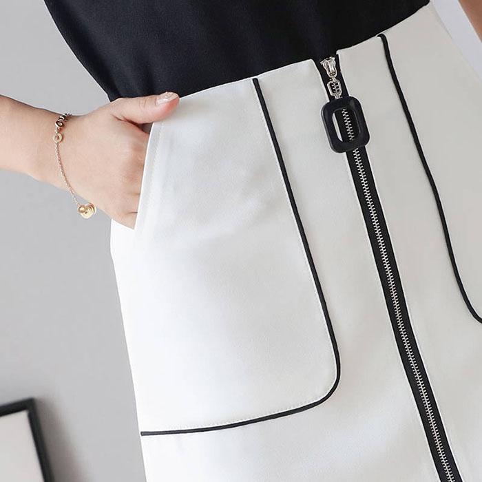 Pofulove Women High Waist Slim Chiffon Skirt with Pocket Anti-light Bag Hip Skirt Mini A-line Skirt