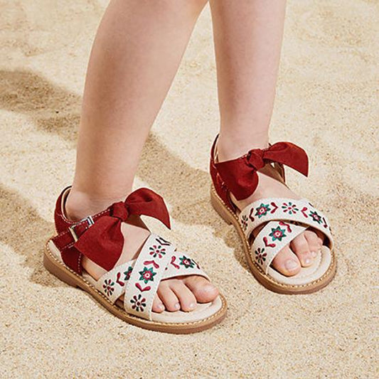 Girls' Sandals Princess Shoes Summer Soft Soled Red Children's Non Slip Bow Decoration Casual Beach Shoes