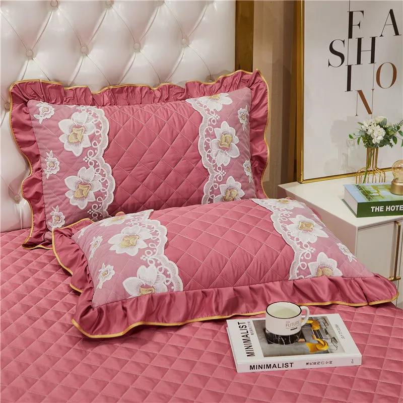Premium Silk Lace Pillowcase Solid Color Lace Embroidered Adult Pillowcase Pair Pack Bedding