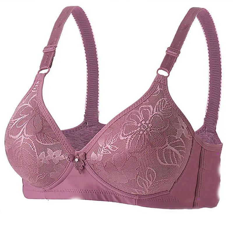 Ladies Large Size Thin No Steel Rings Gathering Simple Style Lightweight Breathable Fashion Printing Pattern Adjustable Stereotype Bra