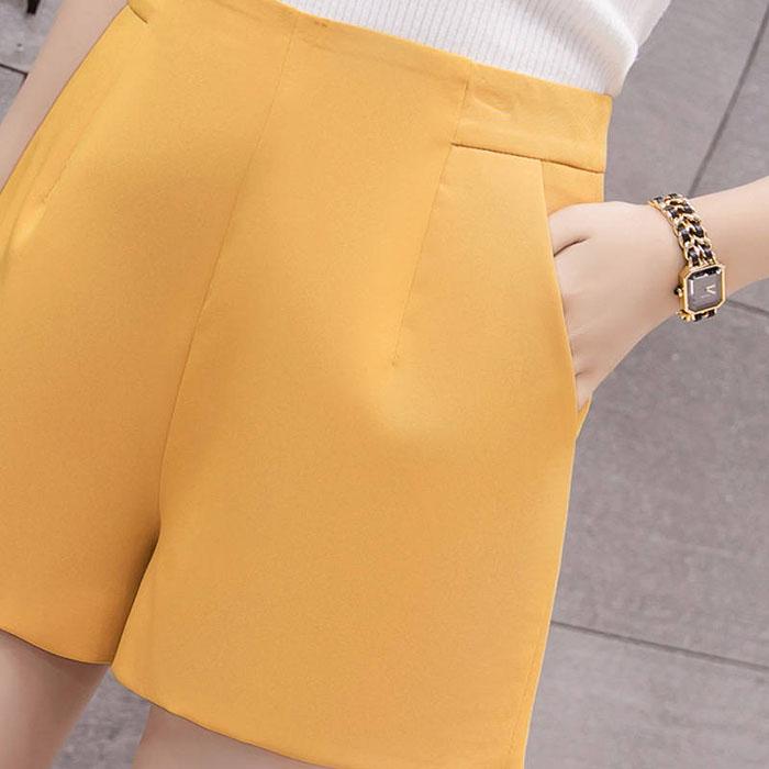 Women High Waist Chiffon Suit Shorts Students Casual Anti-light Slim Mini A-line Pants