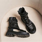 Women's Soft Leather Flat Sandals Platform Fish Mouth Sandals Mid-heel Casual High-top Roman Shoes
