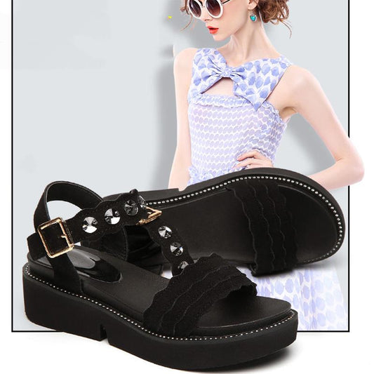 Summer Bright Diamond Flat Sandals Casual Women's Sandals Platform Non-slip Wedge Sandals Flat Student Women's Shoes