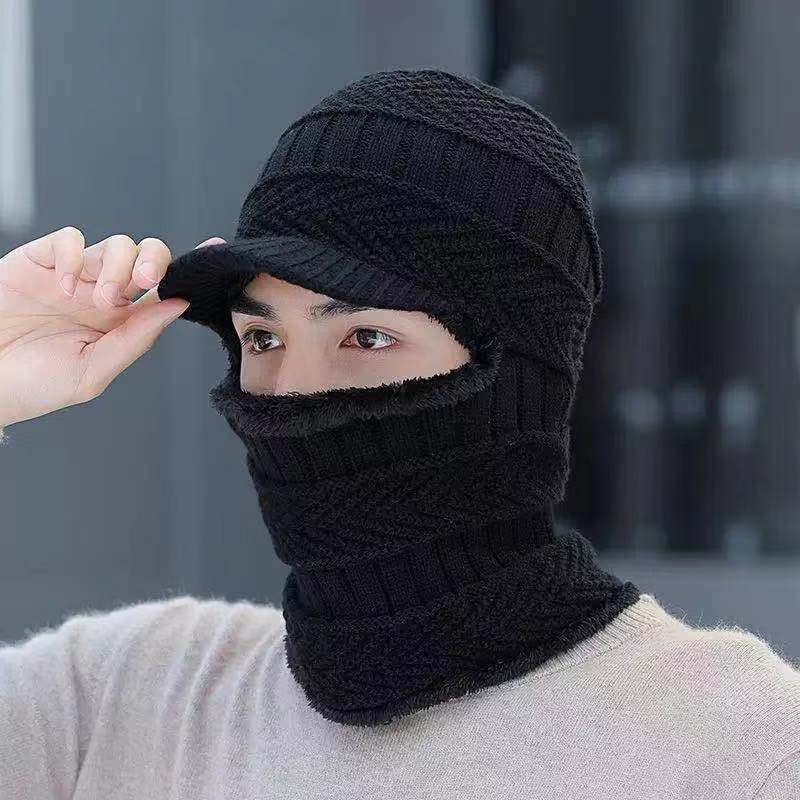 Winter Plus Velvet Thickened Ear Protection One-piece Men and Women Outdoor Knitted Hats Windproof and Warm Riding Neck Protection Cap