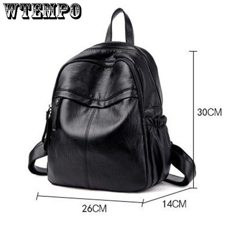 New Vintage fashion black Backpack Women Retro PU Leather Rucksack Big Capacity School Bag