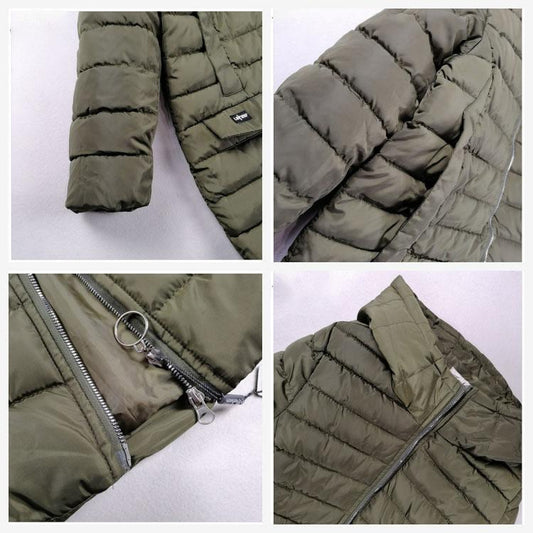 Winter Mid-length Thickened Windproof Cold-proof Warmth Loose Standing Tie Hood Down Cotton Ladies Jacket Padded Coat