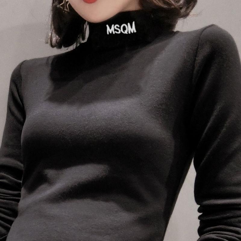 Pofulove Plus Velvet Turtleneck Bottom Shirt Winter Long Sleeve Warm Cotton Korean Slim Fit