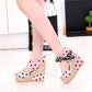Women's Summer Wave Point Bow Ribbon Platform Sandals Thick Bottom Waterproof Wedge Open Toe Shoes Mesh Fish Mouth Outer Wear All-match Sandals
