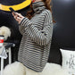 Pofulove pile collar sweater women's turtleneck loose lazy fashion long-sleeved striped sweater