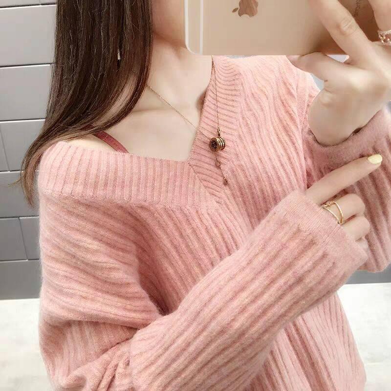 New V-neck sweater female student loose large size autumn and winter sweater shirt tide