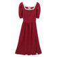Women's Summer Simple Square Neck French Elegant Retro Waist Slim Large Long Dress