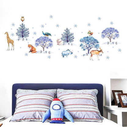 New Cartoon Animal Snow Forest Christmas Tree Decoration Wall Stickers For Kids Room Living Room Art