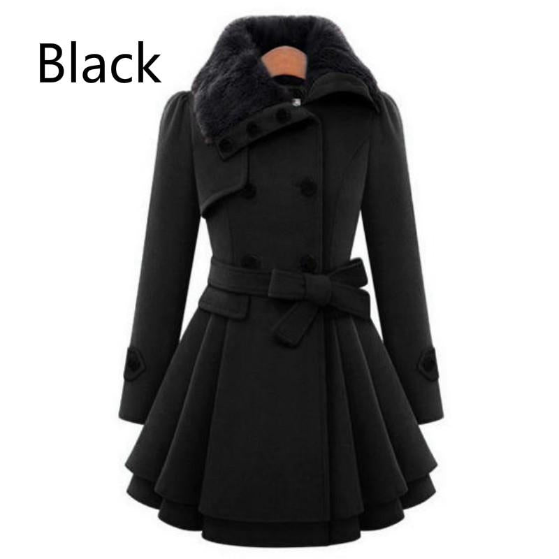 Women European Beauty In the Long Section of Woolen Coat Double-breasted Thick Coat