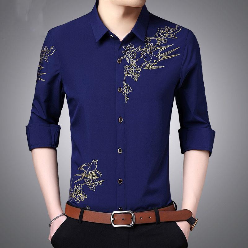 Men's Slim Shirt Korean Fashion Trend Shirt Casual Business British Hair Stylist Clothes