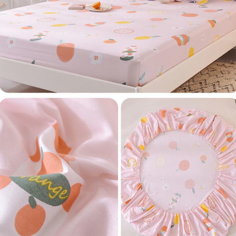 Three-piece Set Cotton Thick Mattress Protector Printed Bedspread Pillowcase Bedding