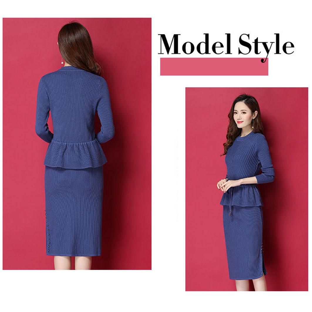 Elegant Autumn Knitted Dress Women Two Piece Set Winter Warm Soft Sweater Dress Lady Casual Dress