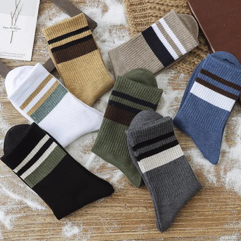 Men's Five Pairs of Stockings Retro Striped Cotton Socks Winter Thickened Warmth and Deodorant Antibacterial High Socks