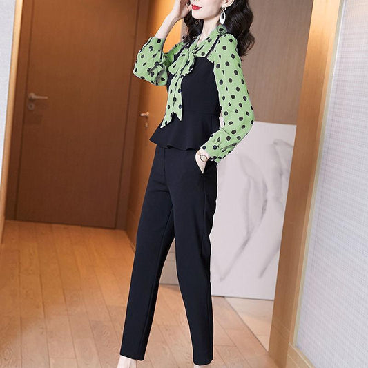 Small Fragrance Suit Women's Spring New Slim Fashion Chiffon Shirt Pants Casual Two-piece Set To Work Can Wear A Simple Suit