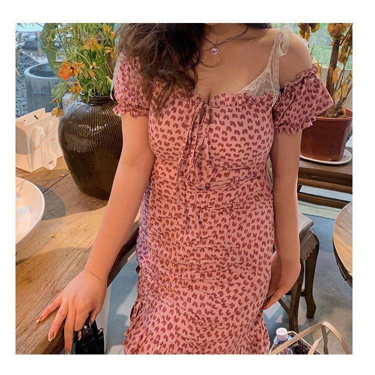 One Word Collar Short Sling Floral Dress Women