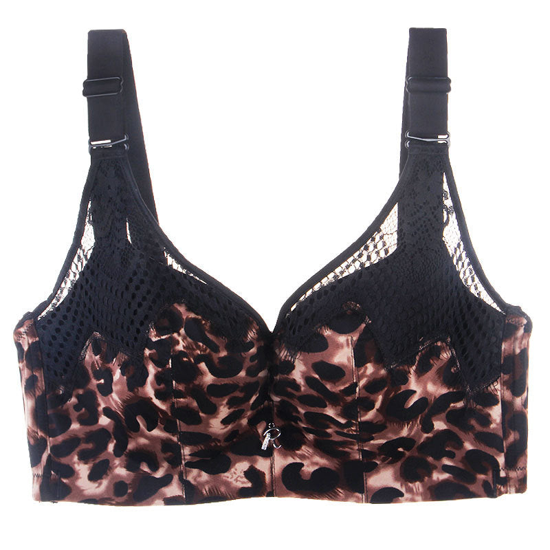 Bra Plus Size Women Gathered Sexy Bralette Wire Free Seamless Push Up Sexy Lingerie Solid Color Leopard Thin Section Underwear