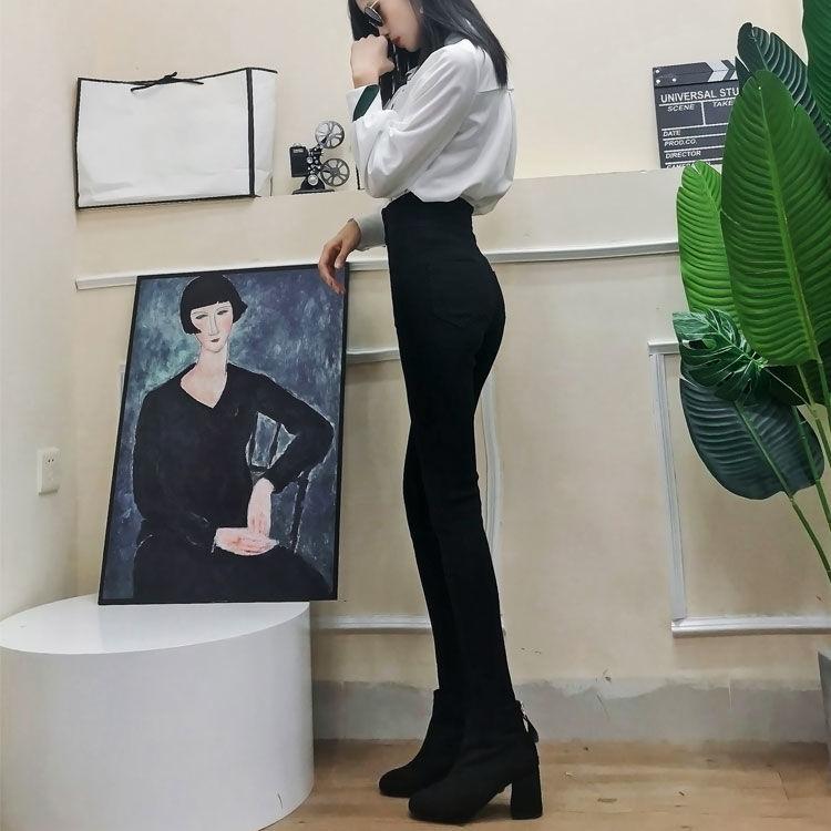 WTEMPO Stretch Trousers Leggings Women's High Waist Worn Outside Cotton Black Tight Pants
