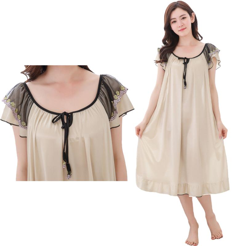 Large Size M-6XL Pajamas Women's Summer Dress Ruffle Solid Color Daily Wear Nightdress