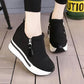 Women's Spring and Autumn High-top Canvas Shoes Inner Heightening Shoes Side Zipper Anti-skid Thick Sole Single Shoes