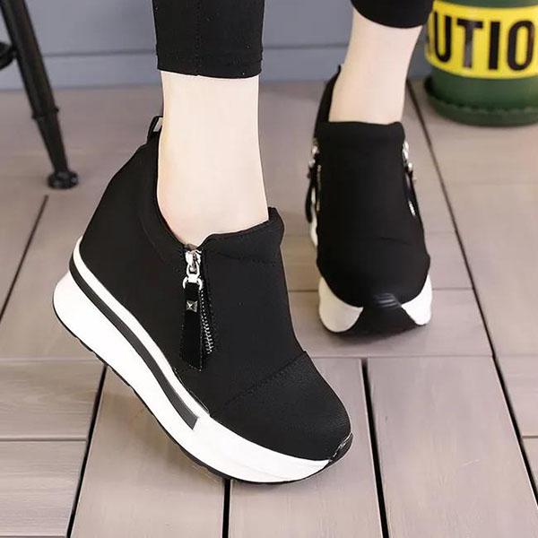 Women's Spring and Autumn High-top Canvas Shoes Inner Heightening Shoes Side Zipper Anti-skid Thick Sole Single Shoes